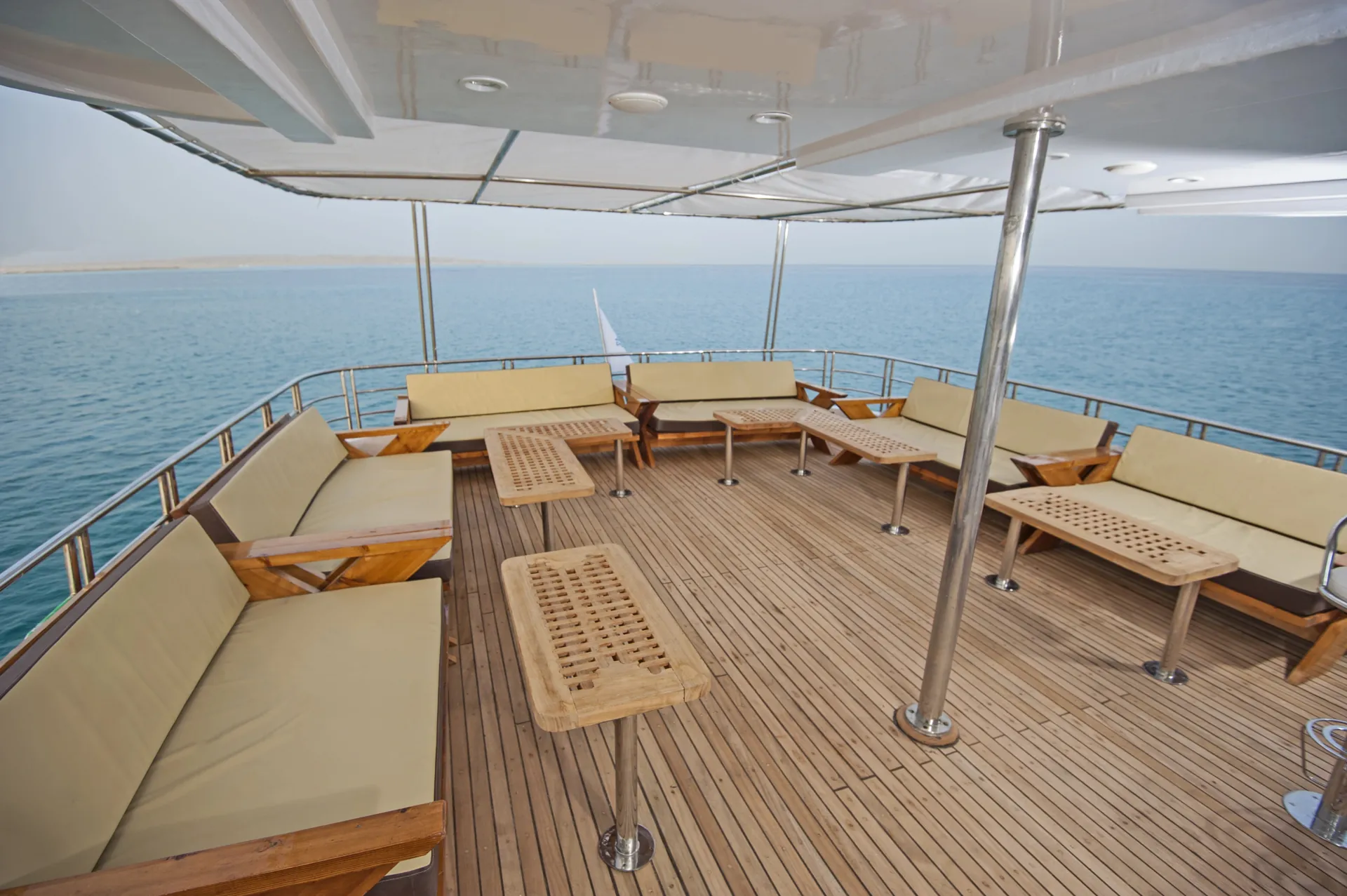 Teak aft deck aboard a motor yacht
