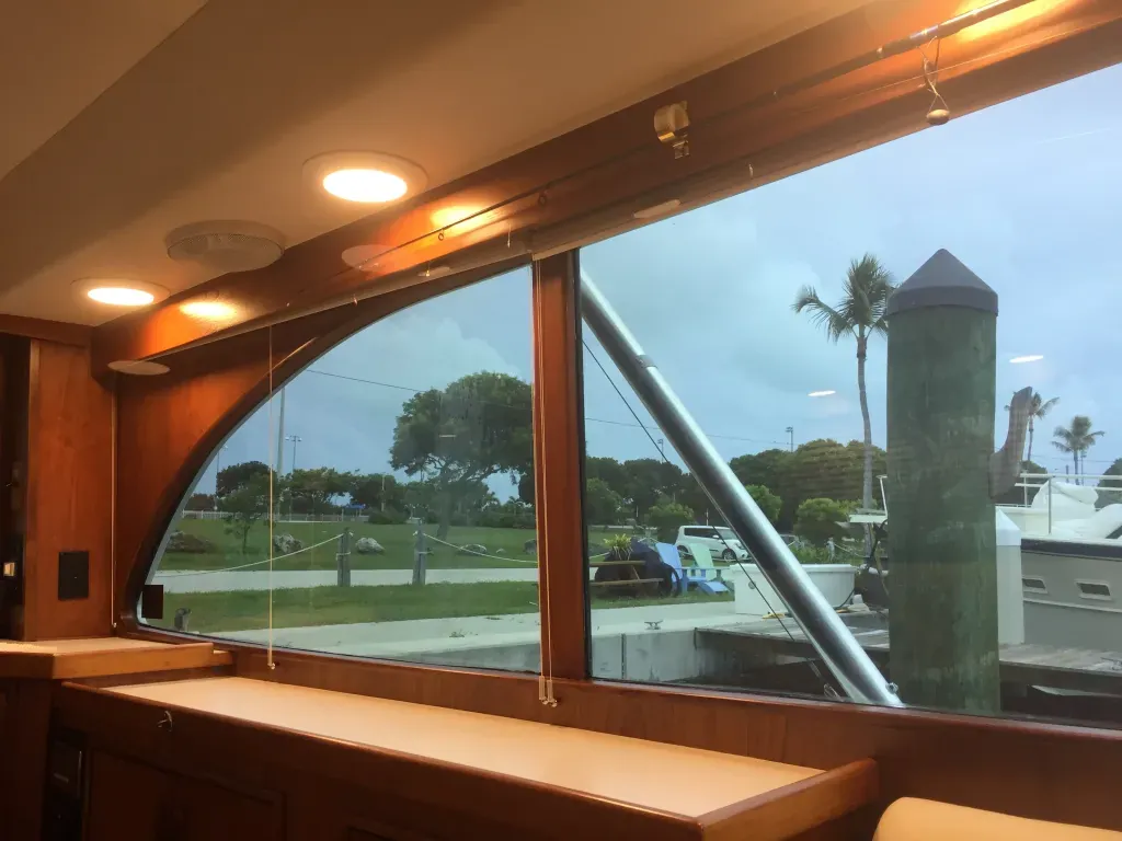 Re-veneered salon cabin side on the restored 47-foot Buddy Davis