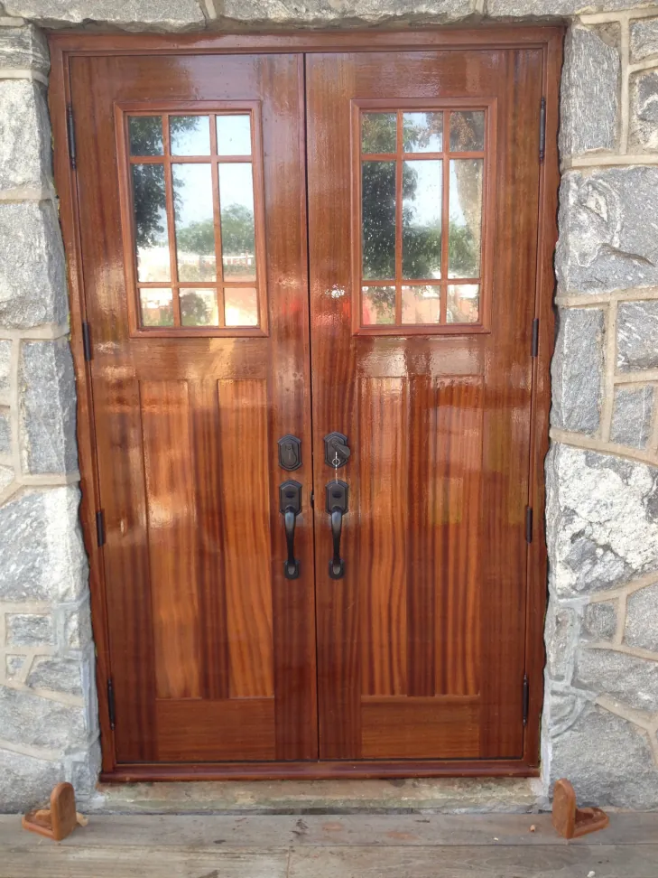 Custom sapele double entry doors with matched grain
